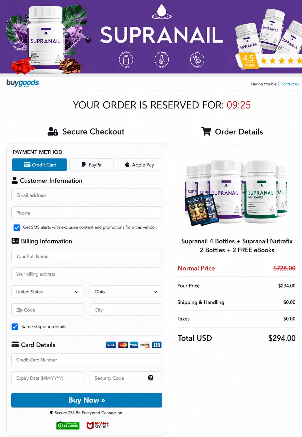 supranail checkout page